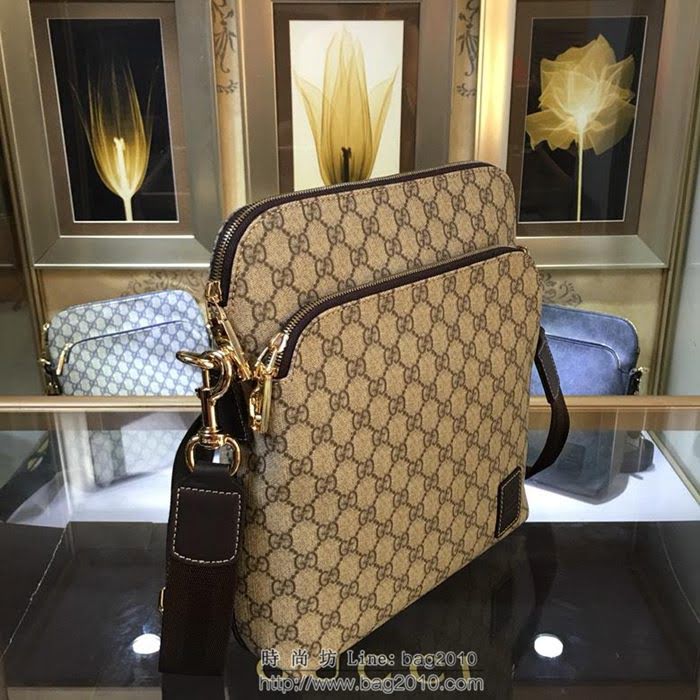 GUCCI 古馳男包 新款 854364 黑色雙G花紋 高級帆布 Gucci單肩郵差包